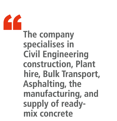 “ The company specialises in Civil Engineering construction, Plant hire, Bulk Transport, Asphalting, the manufacturin...