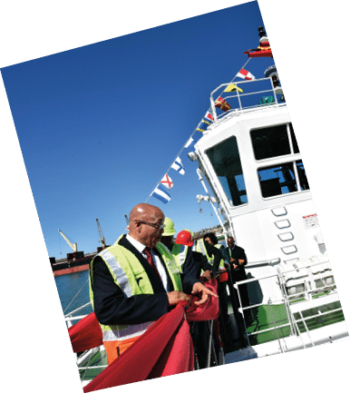 (in the pic - President Zuma joined by Minister Lynne Brown and Minister Edna Molewa, Mayor Danny Jordaan and Premier Pumello Masuella officially launch the TUG Mvezo). President Jacob Zuma provides a progress report on the implementation of South Africa's ground-breaking Operation Phakisa: Oceans Economy initiative at the Port of Port Elizabeth in the Eastern Cape province. The President launched Operation Phakisa: Oceans Economy in July 2014 in Durban as a results-driven approach to development, involving various sectors such as business, labour, academia, civil society, State-owned Entities and Government. The sectors worked together to develop detailed delivery action plans, set targets and monitor progress on an on-going basis, in order to address the triple challenge of poverty, unemployment and inequality. 08/04/2016, Elmond Jiyane, GCIS