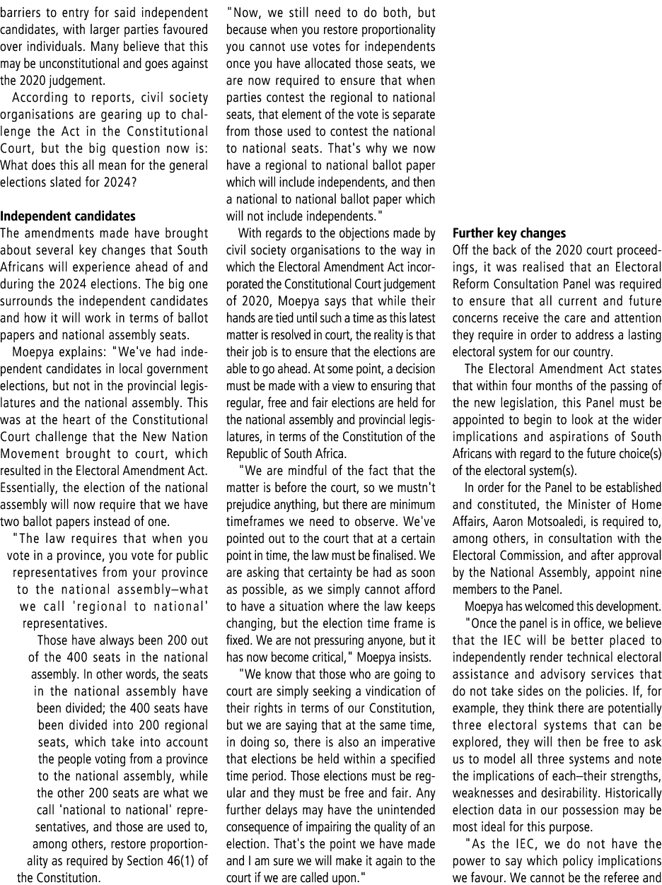 barriers to entry for said independent candidates, with larger parties favoured over individuals. Many believe that t...