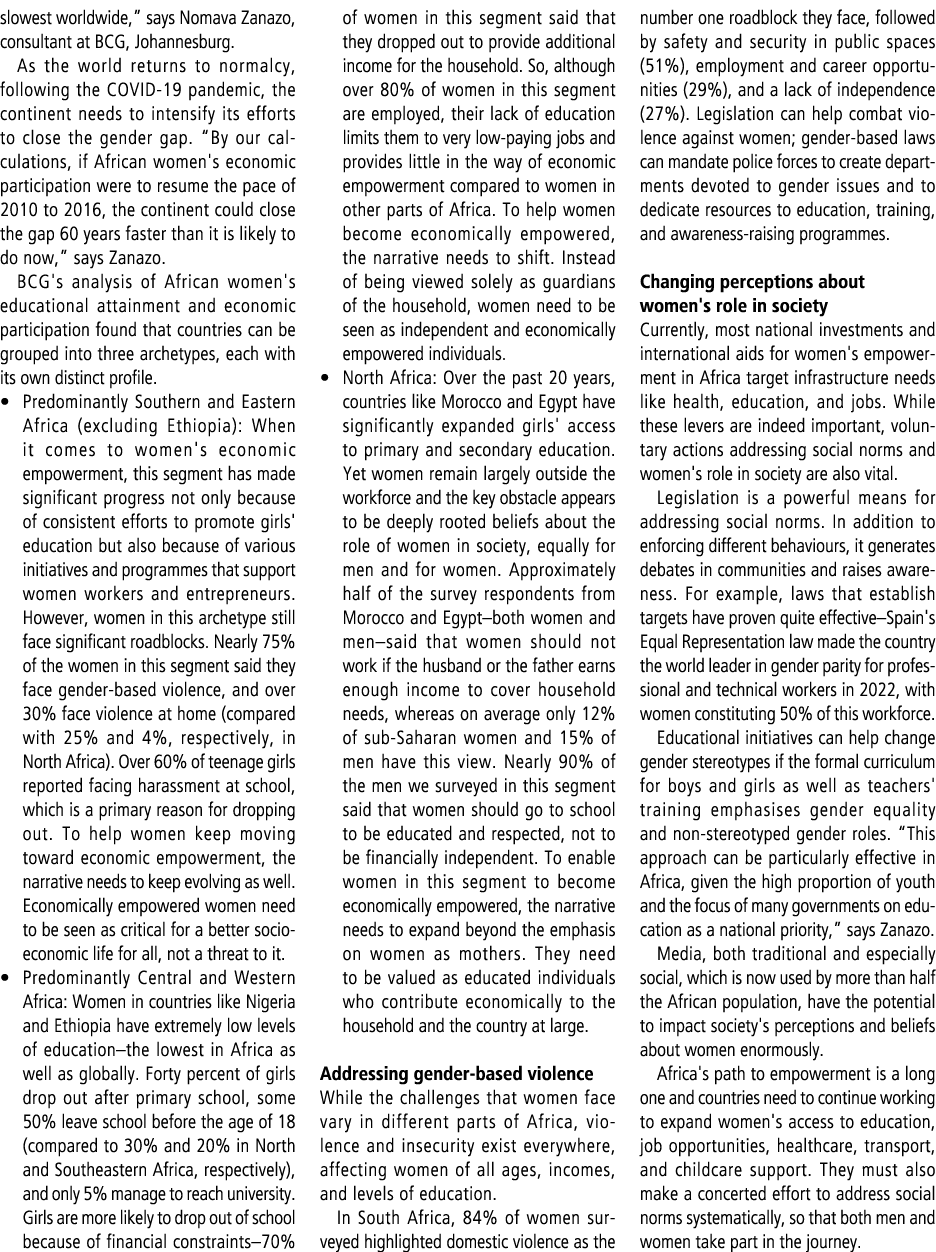 slowest worldwide,” says Nomava Zanazo, consultant at BCG, Johannesburg. As the world returns to normalcy, following ...