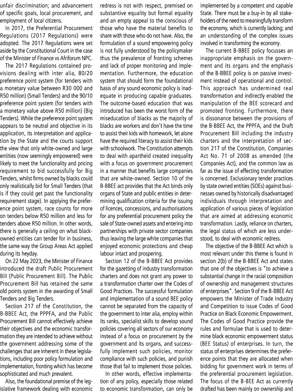 unfair discrimination; and advancement of specific goals, local procurement, and employment of local citizens. In 201...