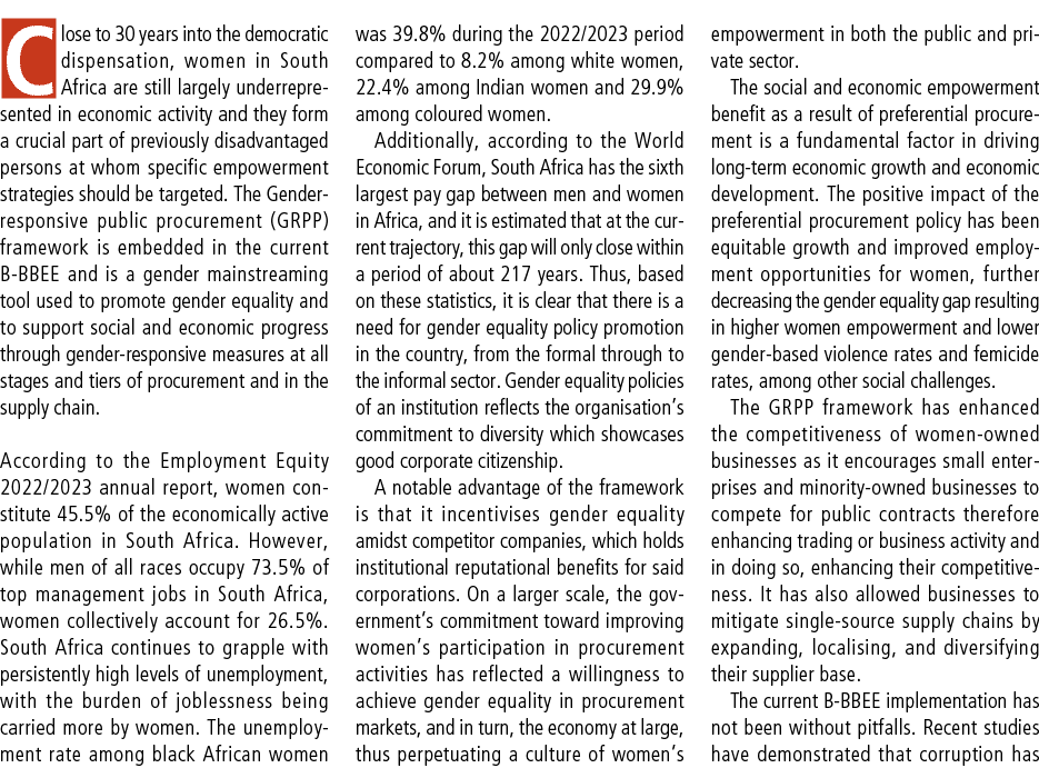 Close to 30 years into the democratic dispensation, women in South Africa are still largely underrepresented in econo...