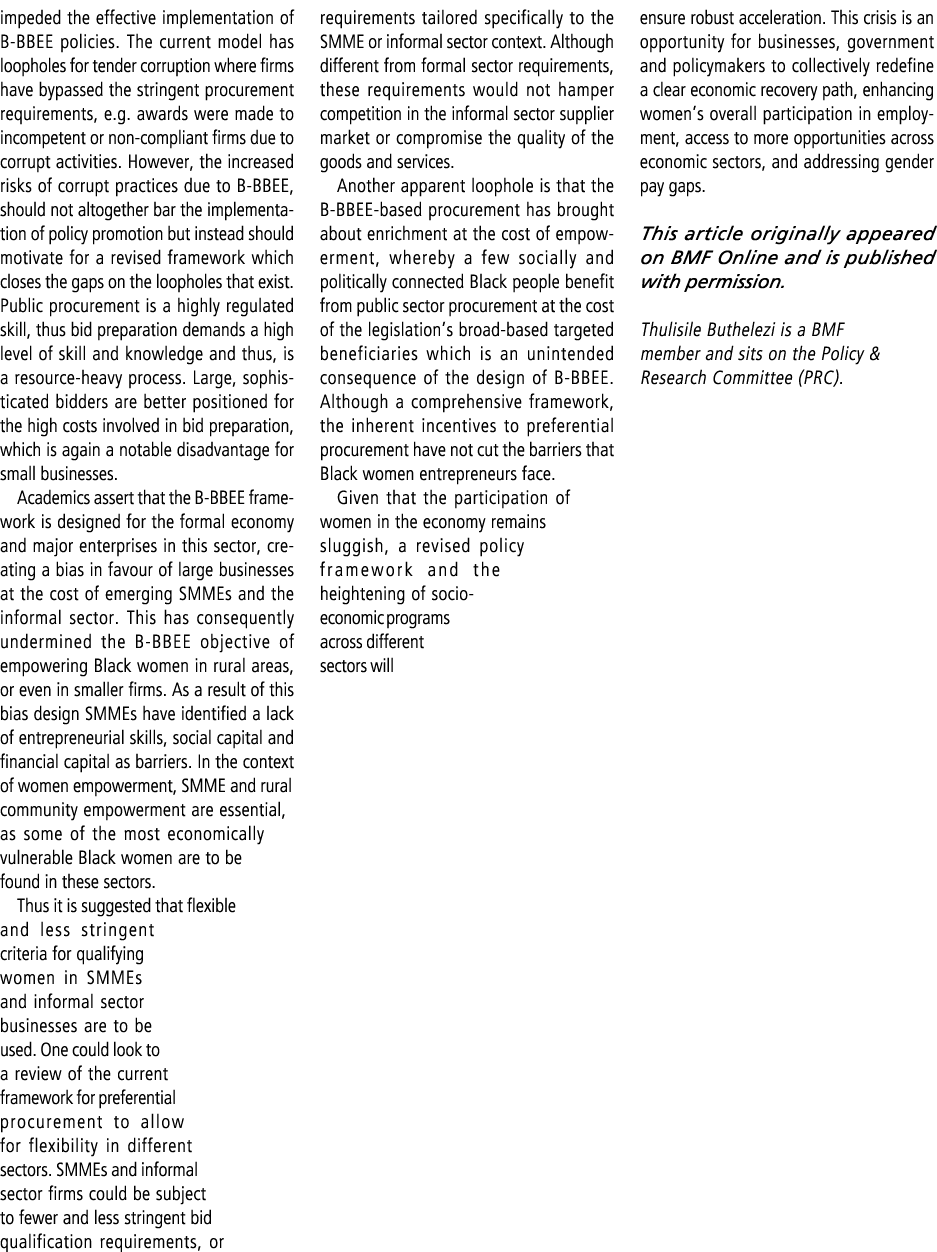 impeded the effective implementation of B-BBEE policies. The current model has loopholes for tender corruption where ...
