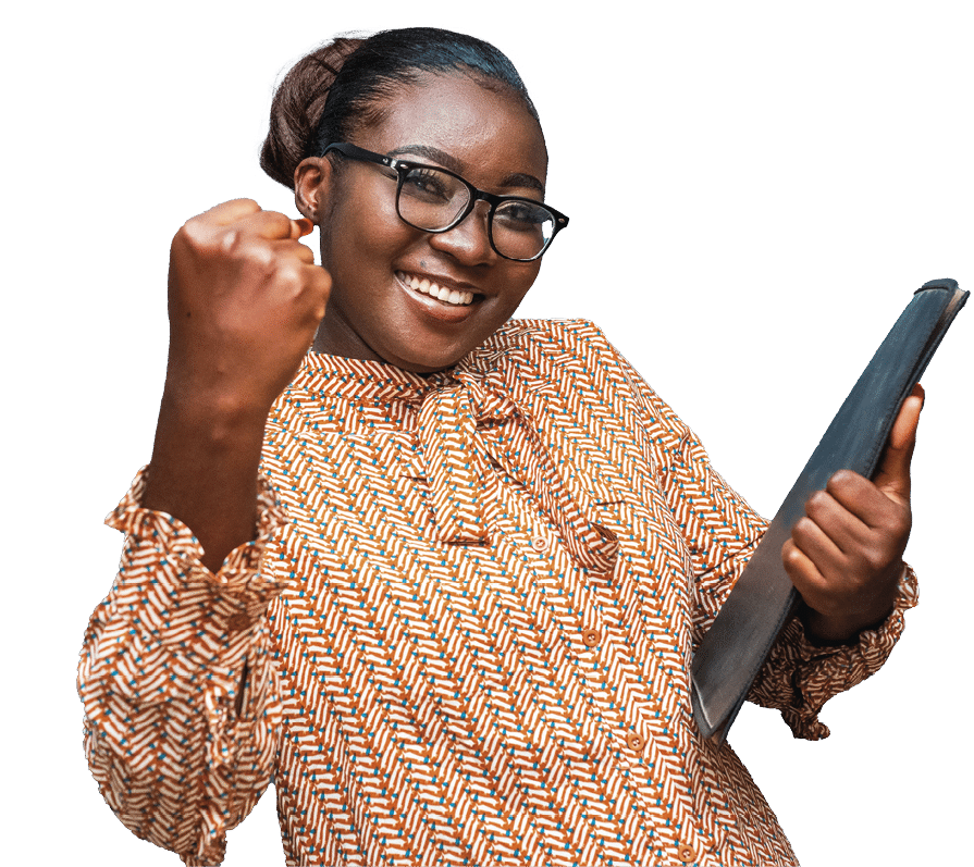 A young African American female gesturing with her fist - female empowerment concept