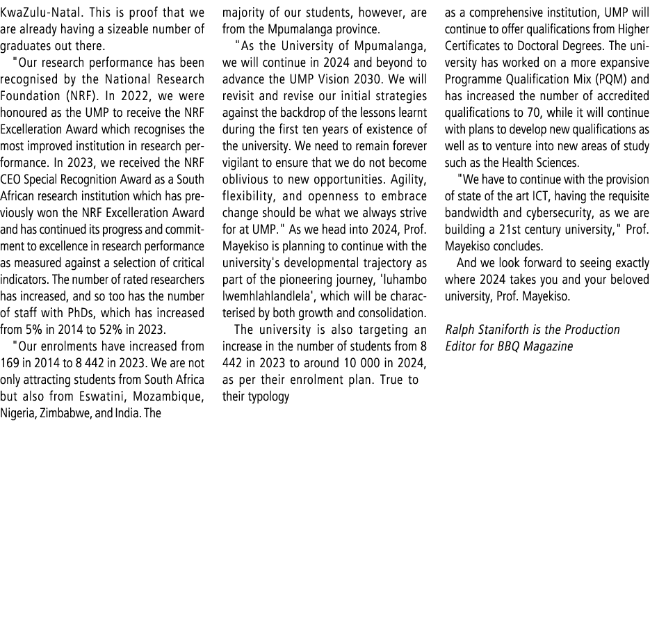 KwaZulu-Natal. This is proof that we are already having a sizeable number of graduates out there. \“Our research perf...