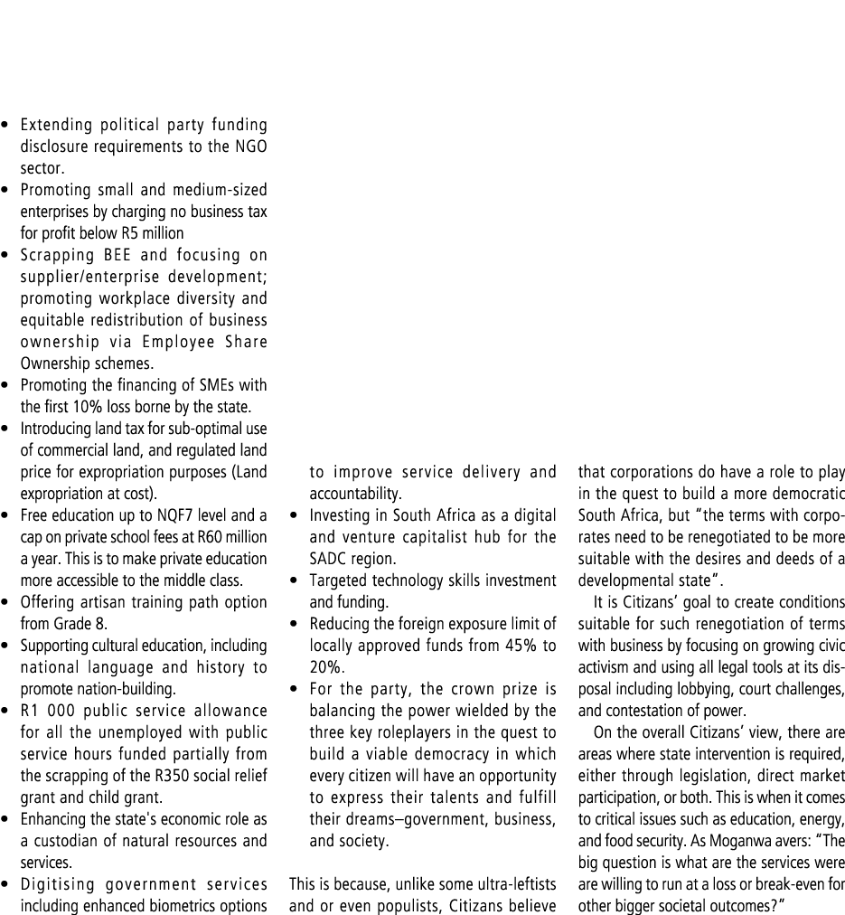• Extending political party funding disclosure requirements to the NGO sector. • Promoting small and medium-sized ent...