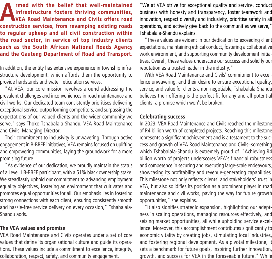 Armed with the belief that well-maintained infrastructure fosters thriving communities, VEA Road Maintenance and Civi...