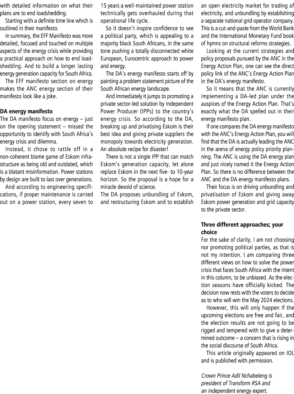 with detailed information on what their plans are to end loadshedding. Starting with a definite time line which is ou...