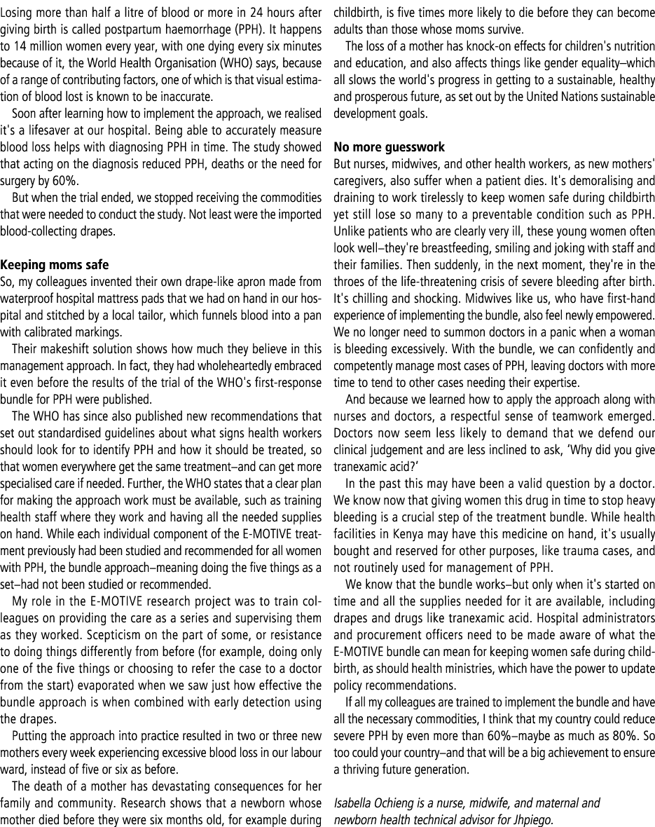 Losing more than half a litre of blood or more in 24 hours after giving birth is called postpartum haemorrhage (PPH)....